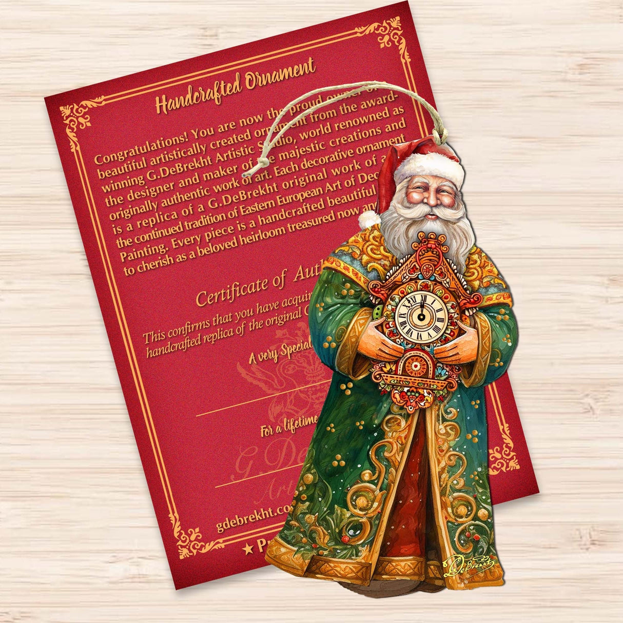 St. Nick's Magic Clock Wooden Ornaments by G. Debrekht - Christmas Santa Snowman Decor - 8691412