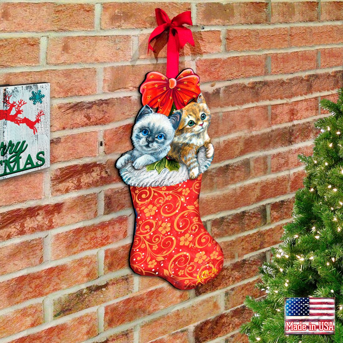 Medias navideñas con gatitos, decoración navideña para puerta de G. DeBrekht - Decoración navideña de Papá Noel y muñeco de nieve - 8114021H