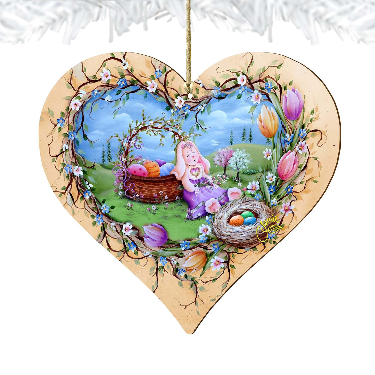 Easter Bunny Nap Wooden Ornaments by Jamie Mills-Price - Easter Spring Decor - 8457706-MP