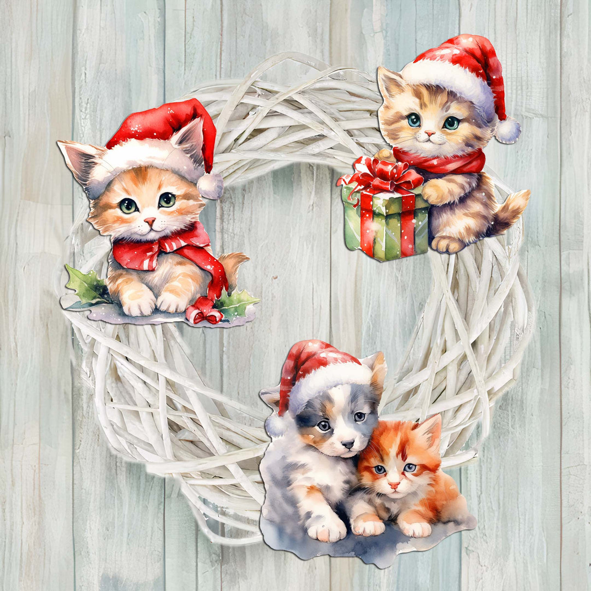 Christmas Cats Decorative Wooden Clip-on Ornaments Set of 3 by G. Debrekht - Christmas Decor - 8091016C-S3