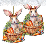 Easter Bunnies with Carrots Wooden Ornaments by G. DeBrekht Easter Spring Decor - 8652773