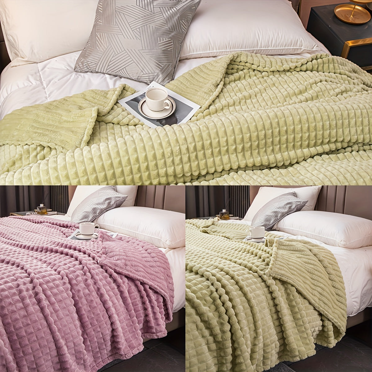 1pc Blanket Flannel/thick Blanket/grey/khaki/royal Blue/white/dark Gray/burgundy/beige/dark Brown/Silvery Gray/taro Purple/green/bedroom/guest Room/living Room/student Dormitory /car/sofa/travel Cute Multifunctional Blanket