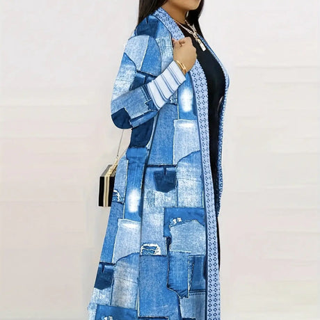 Women's Jacket Color Block Long Outer Sleeve Cardigan Casual Coat Open Front Coat Versatile Coat - Lootquake