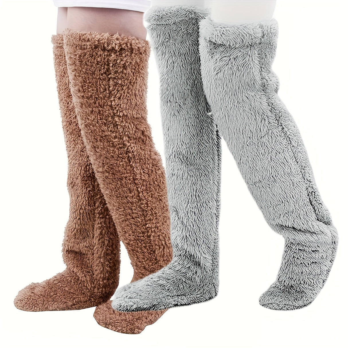 Calcetines afelpados hasta el muslo para parejas: medias de punto cálidas y duraderas por encima de la rodilla, de fácil cuidado.
