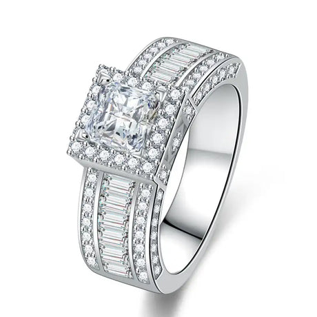 Diamond Push Square Rectangular Rhinestone Square Ring - Lootquake