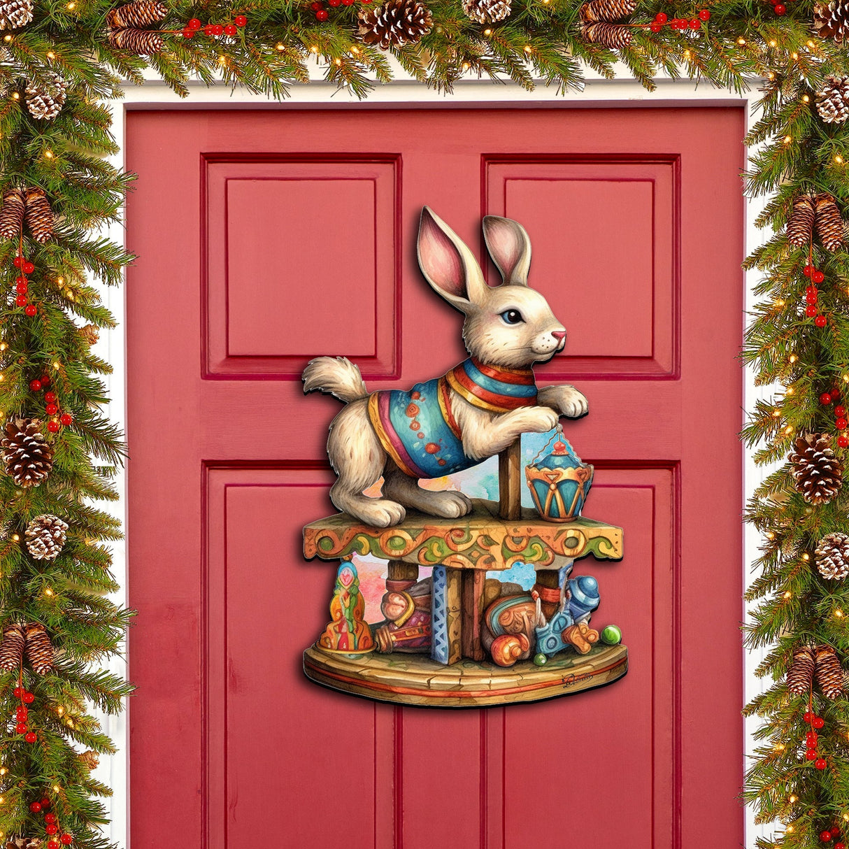 Carousel Bunny with Toys Holiday Door Decor by G. Debrekht - Christmas Decor - 8611086H