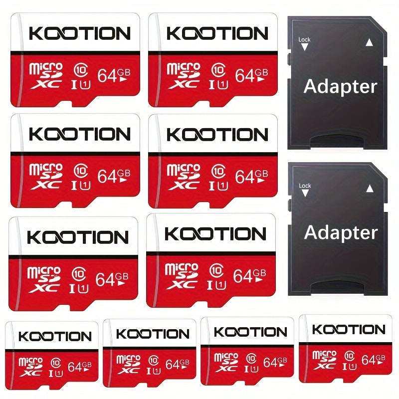 [10 cartes TF haute vitesse] KOOTION Lot de 10/5 cartes mémoire TF haute vitesse UHS-I C10 U1 64 Go 32 Go 512 Mo avec adaptateur SD | Mini carte SDXC pour smartphone, tablette, ordinateur portable, caméra embarquée, drone, console de jeu