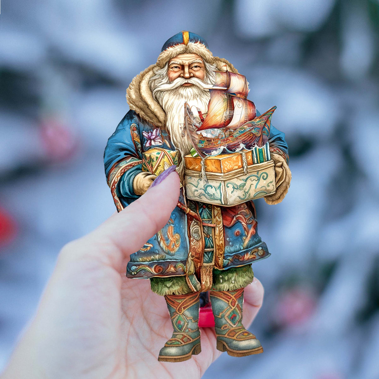 Papá Noel de todo el mundo - Papá Noel de inspiración nórdica - Juego de 3 adornos de madera de G. DeBrekht - Decoración navideña de Papá Noel y muñeco de nieve - 8091312S3