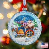 Santa Express Glass Ornament by G. DeBrekht - Christmas Santa Snowman Decor - 744-040