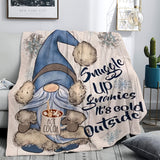 1pc Cozy Christmas Blue Gnome Printed Flannel Blanket - Soft, Warm, Multi-Purpose Shawl for Office, Home, Leg Cover - Perfect for Cold Winter Nights, Gift Idea