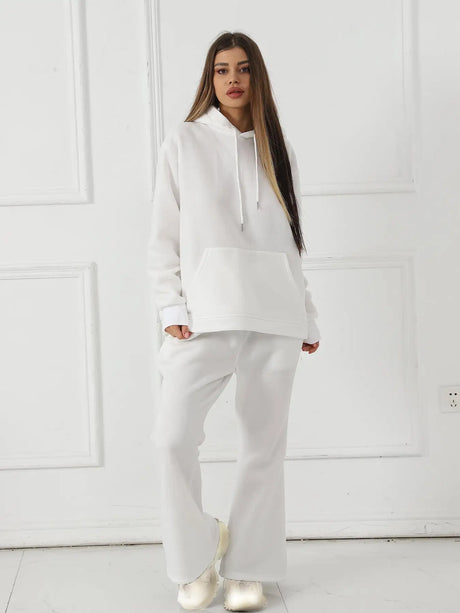 Women's Fashionable Casual Solid Color Long Sleeved Sweatshirt Set - Lootquake