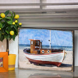 Arte mural costero de madera con vista al mar, barco varado, de Nature Wonders - Decoración costera de vida marina - 95321B