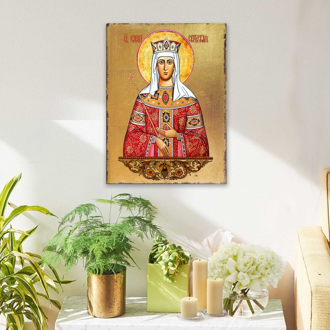 Icono sagrado ortodoxo religioso de madera de Santa Elena bañado en oro - Decoración inspiradora - 85061