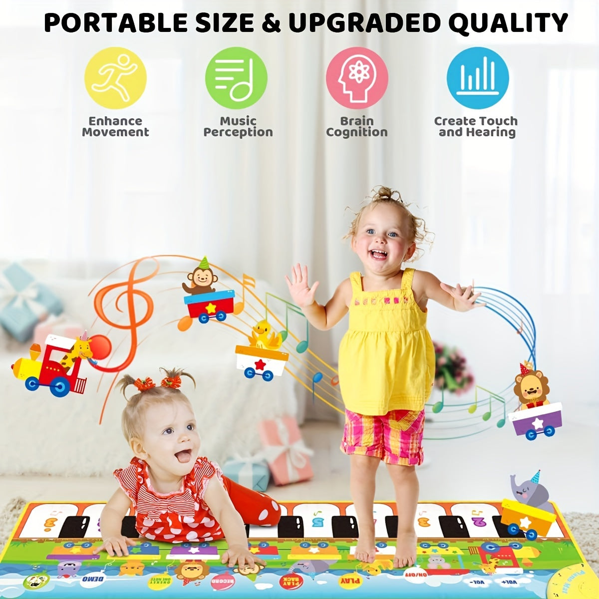 Tapis de piano musical pour enfants, jouet de danse au sol avec 10 chansons, 8 sons d'animaux et 5 modes. Tapis de jeu musical tactile pour enfants, jouet d'éveil musical, cadeau d'Halloween et de Noël pour l'hiver.