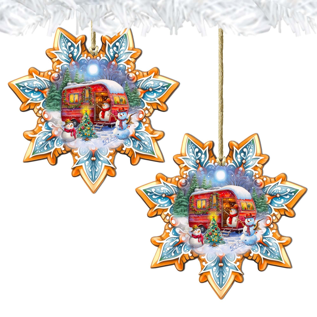 Adornos de madera con forma de copo de nieve de G. Debrekht - Decoración navideña de Papá Noel - 8688428