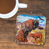 Buffalos Wooden Cork Coasters Gift Set of 4 by Nature Wonders - Nature Wildlife Decor  - 95217C-S4