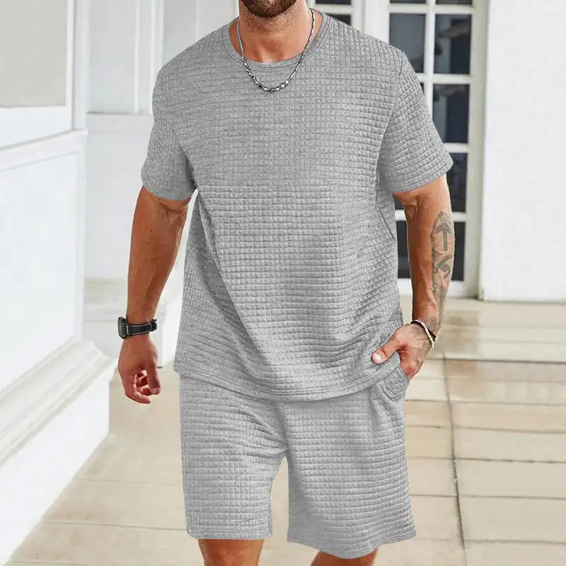 Sports Casual Suit Solid Color Round Neck T-shirt Shorts - Lootquake