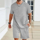 Sports Casual Suit Solid Color Round Neck T-shirt Shorts - Lootquake
