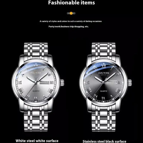 Stainless Steel With Double Calendar Quartz Watch Waterproof Luminous - Lootquake