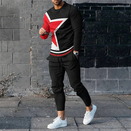 Men's 3D Digital Printing Loose Casual Long Sleeves Trousers Suit - Lootquake
