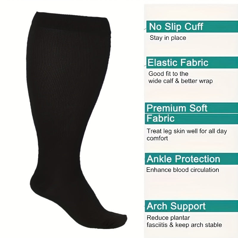 1 par de calcetines de compresión unisex de talla grande, hasta la rodilla, 20-30 mmHg, transpirables y circulantes, para pantorrillas, para mujer y hombre.