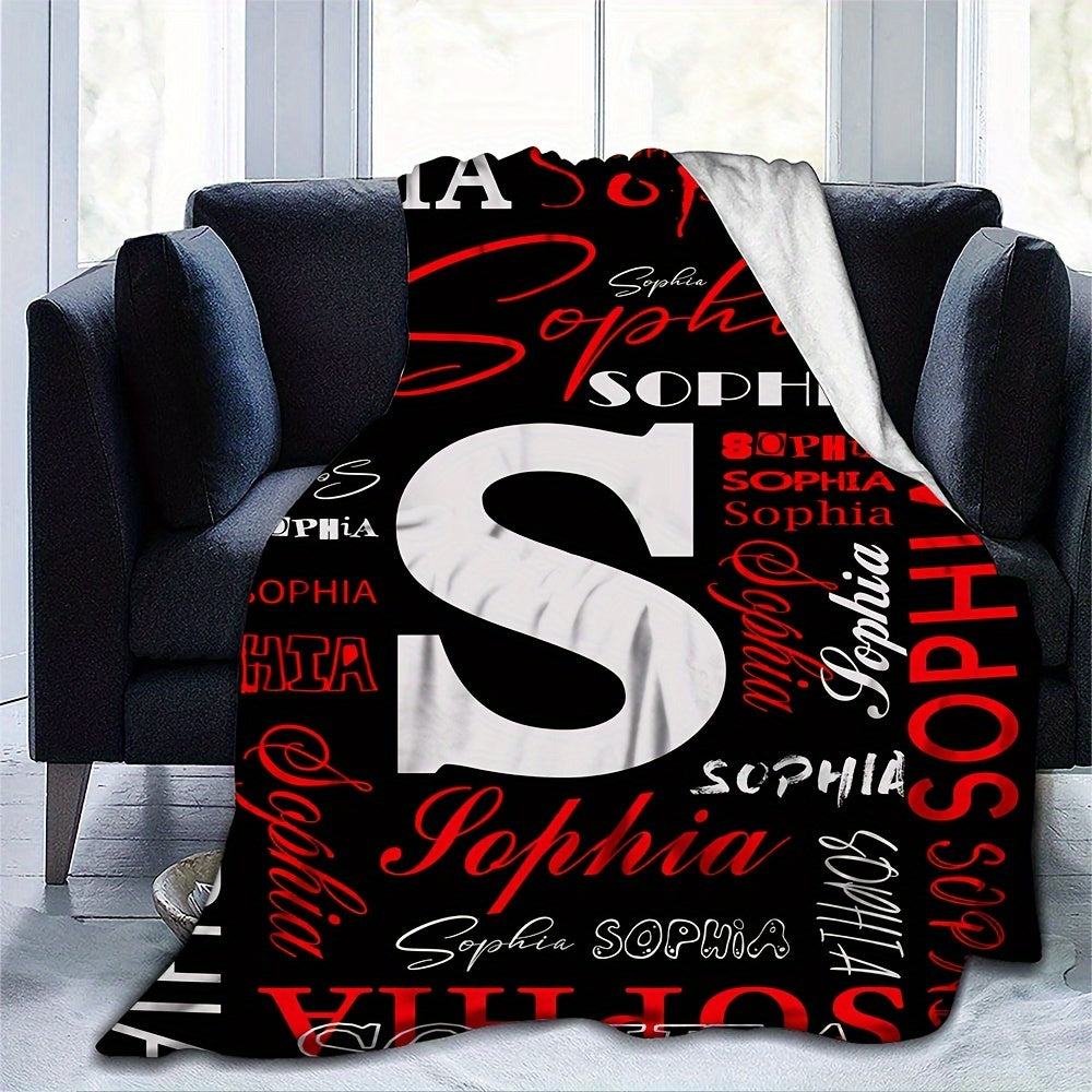1pc Personalized Name Flannel Blanket - Cozy & Warm, Customized with Your Letters - A Perfect Commemorative Gift for Loved Ones, Ideal for Napping, Camping, & Travel Adventures