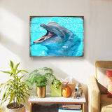 Arte de pared costero de madera con diseño de delfines de Sowers de Nature Wonders - Decoración costera de vida marina - 95267B
