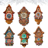 Miniature clock Decorative Wooden Clip-on Ornaments Set of 6 by G. Debrekht - Christmas Decor - 8090020C-S6