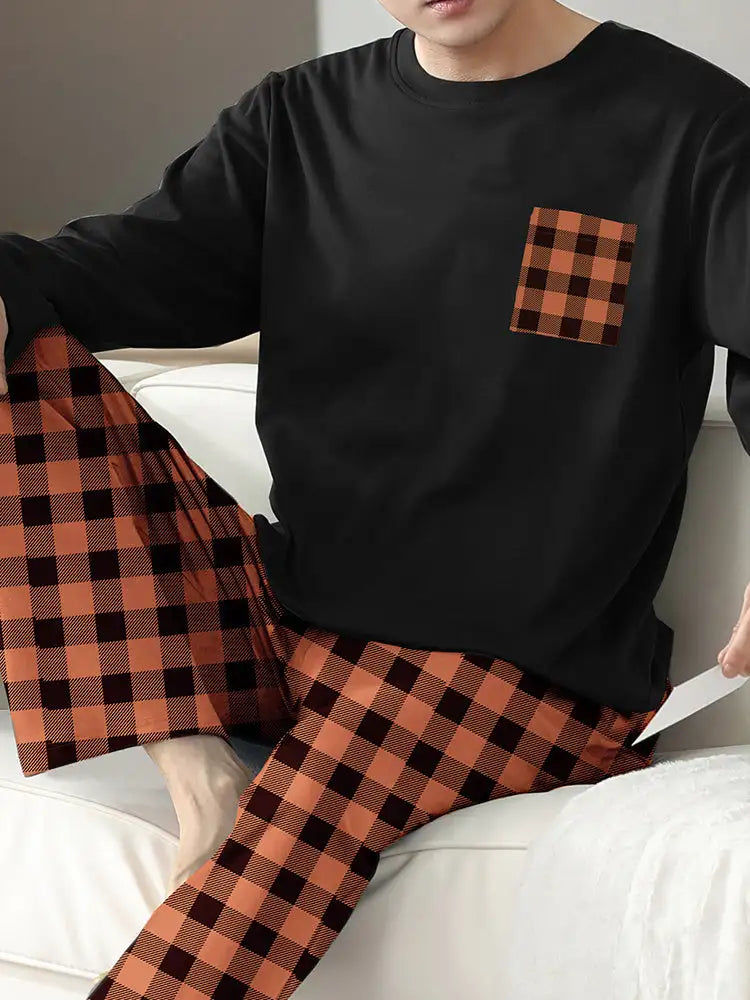 Ice Silk Long Sleeve Long Pants Men's Pajama Set - Lootquake