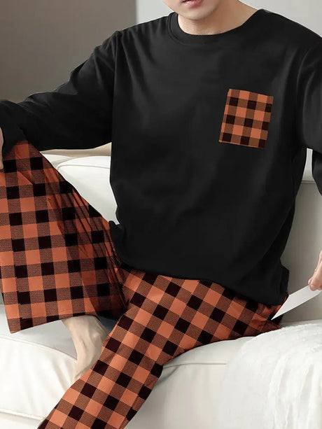 Ice Silk Long Sleeve Long Pants Men's Pajama Set - Lootquake