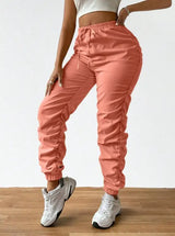 Ladies' Solid Color Ankle Drawstring Details, Casual And Elegant Style Pants - Lootquake