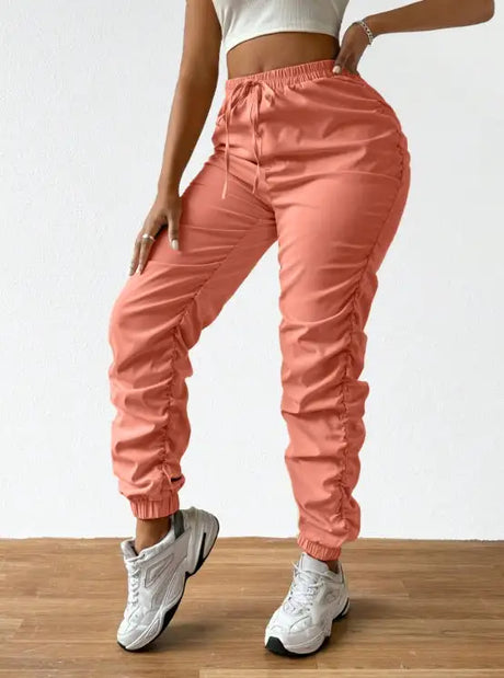 Ladies' Solid Color Ankle Drawstring Details, Casual And Elegant Style Pants - Lootquake