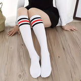 2 Pairs Striped Calf Socks, College Style Party Knee High Socks, Women's Stockings & Hosiery