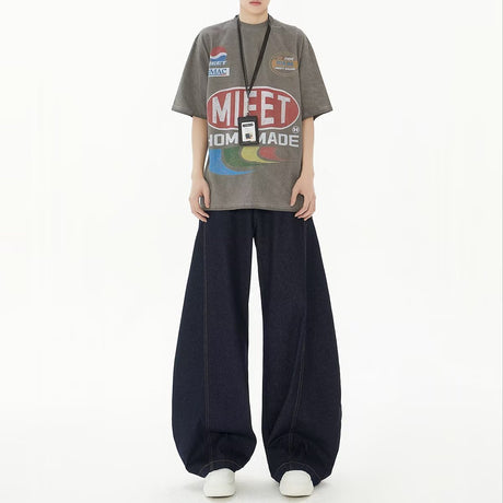 High Waist Dark Blue Wide Leg Jeans - Lootquake