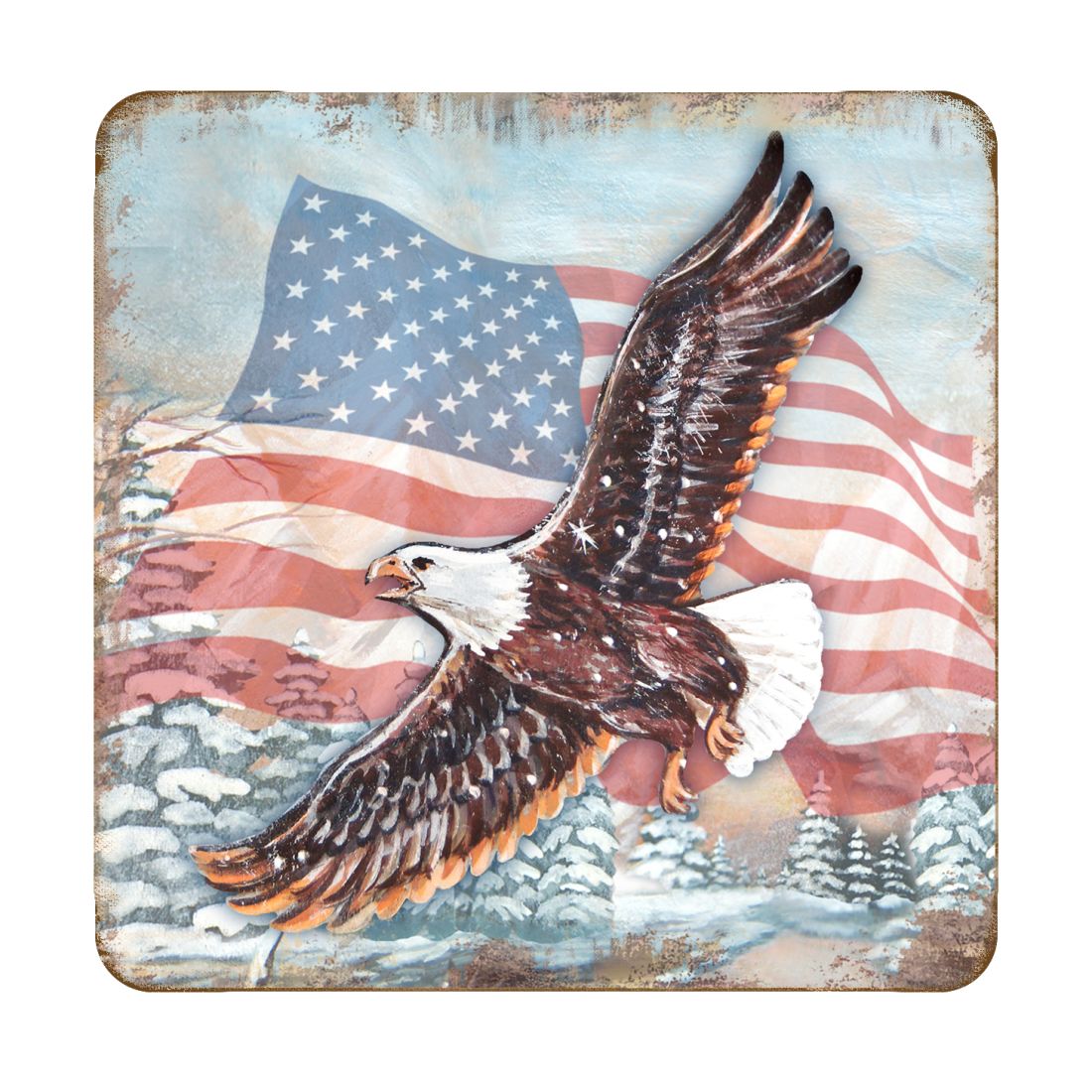Juego de 4 posavasos de corcho de madera con diseño de águila americana de Nature Wonders - Decoración patriótica americana - 95221C-S4
