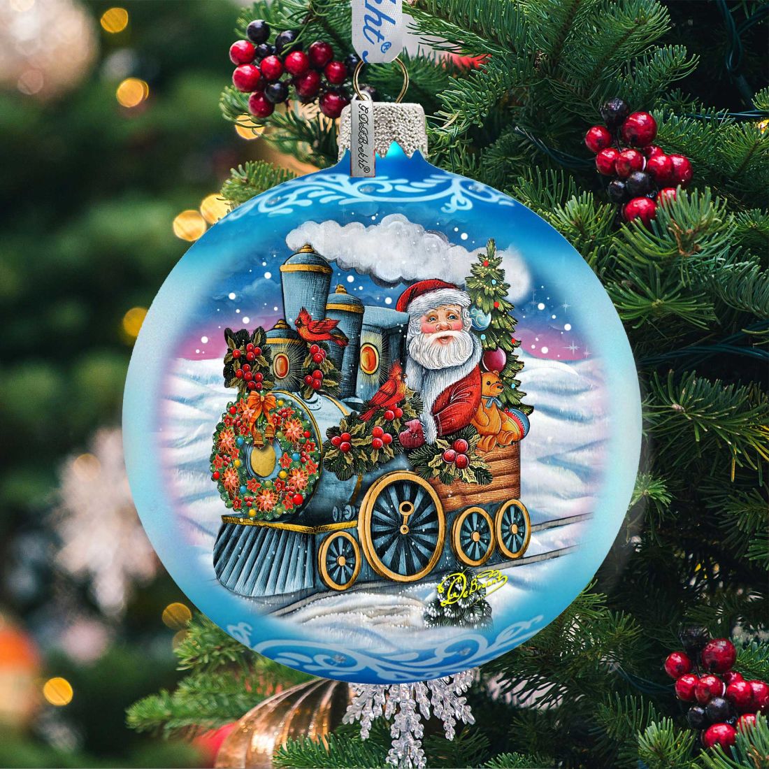 Adorno de vidrio Santa Express, edición limitada, de G. DeBrekht - Decoración navideña de muñeco de nieve de Santa Claus - 73901