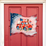 Front door welcome sign American flag United we stand Front porch Patriotic wreath Main entrance banner Welcome sign - Wooden front porch decor - 933106H
