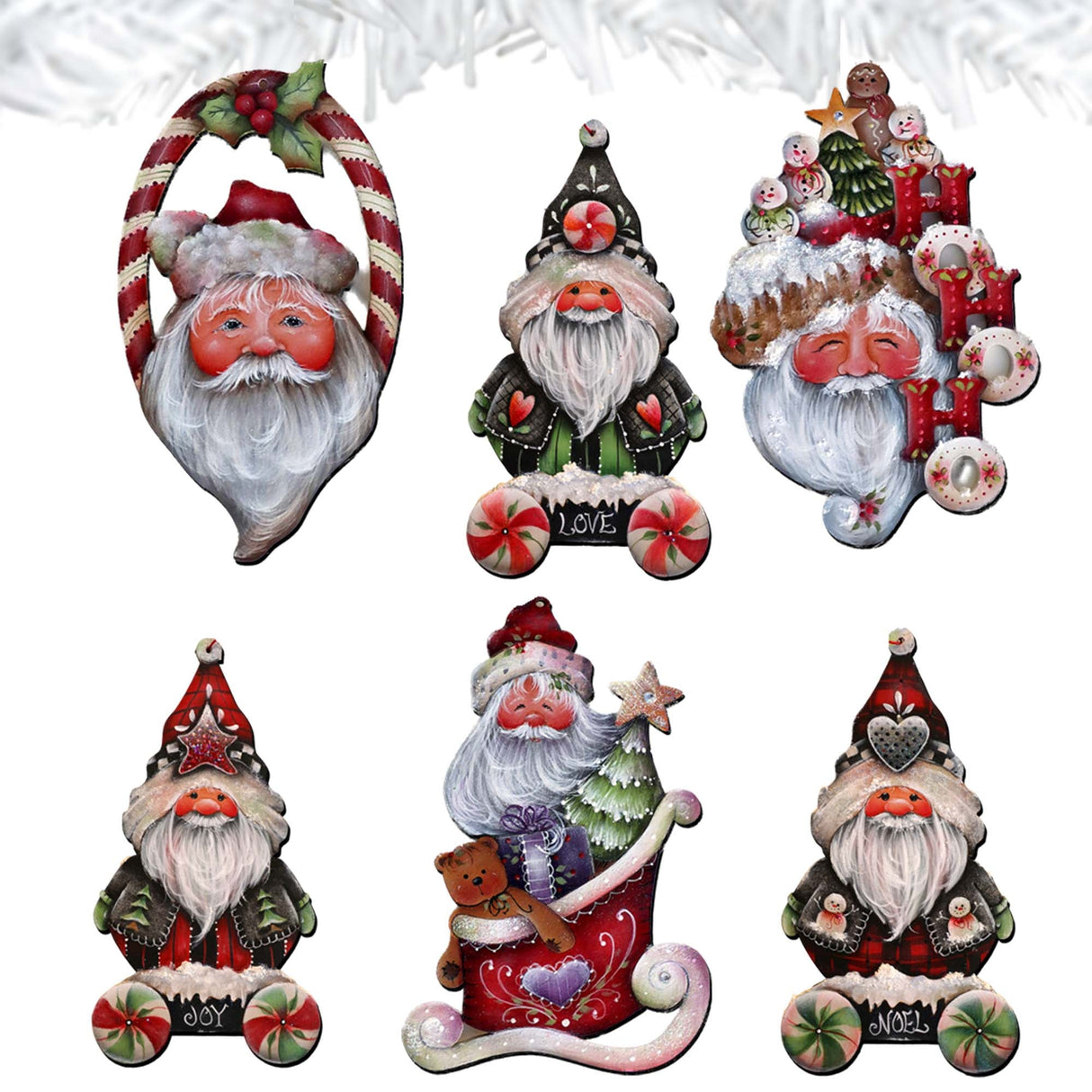 Magical Baby Santa Decorative Wooden Clip-on Ornaments Set of 6 by Jamie Mills-Price - Christmas Santa Snowman Decor - 8090051C-MP-S6
