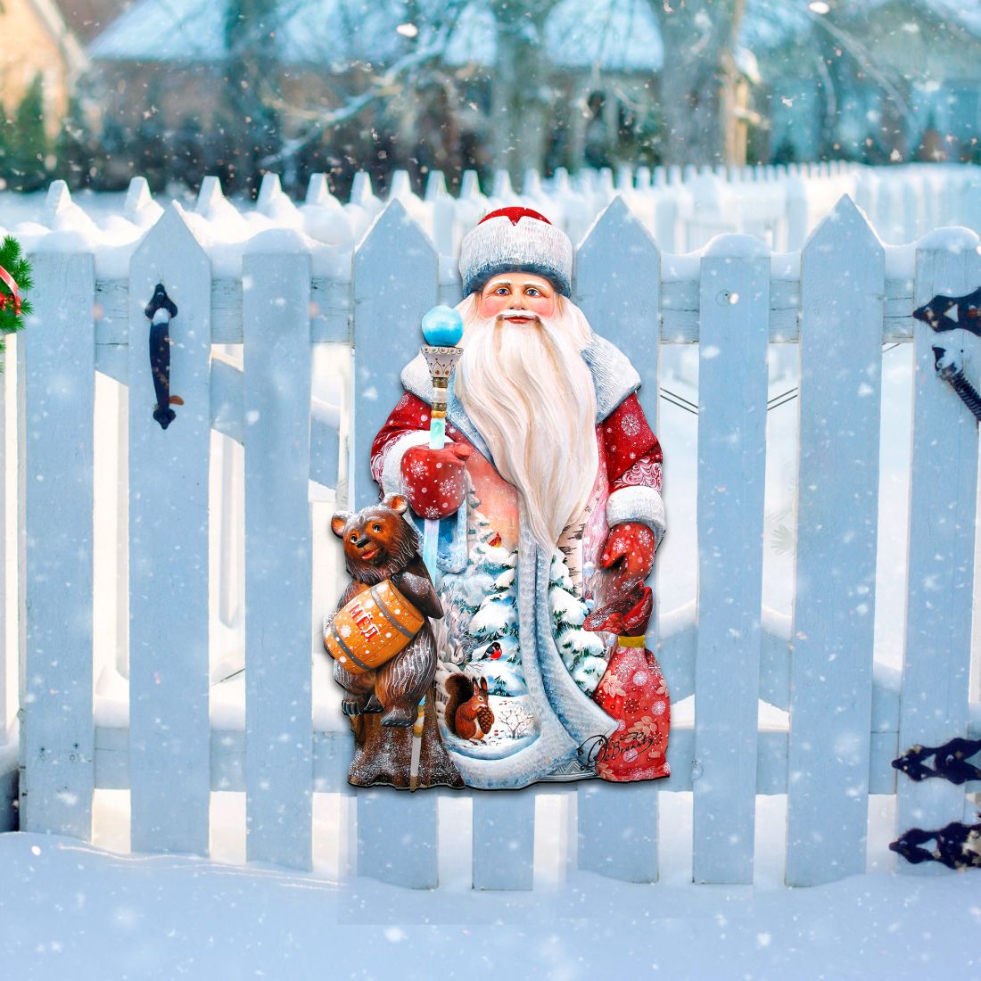 Decoración de puerta con Papá Noel y un oso de miel de G. DeBrekht - Decoración navideña con Papá Noel y muñeco de nieve - 8128811H