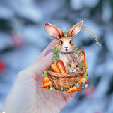 Easter Bunnies with Carrots Wooden Ornaments by G. DeBrekht Easter Spring Decor - 8652773