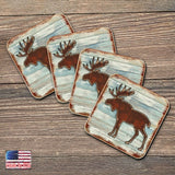 Moose Wooden Cork Coasters Gift Set of 4 by Nature Wonders - Nature Wildlife Decor  - 8198222-9C-S4