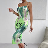 Ladies' Leopard Print Cross Shoulder Strap Backless Dress With A Banquet Vibe, Out Of The Street Fashion Bag Arm Long Skirt - Lootquake
