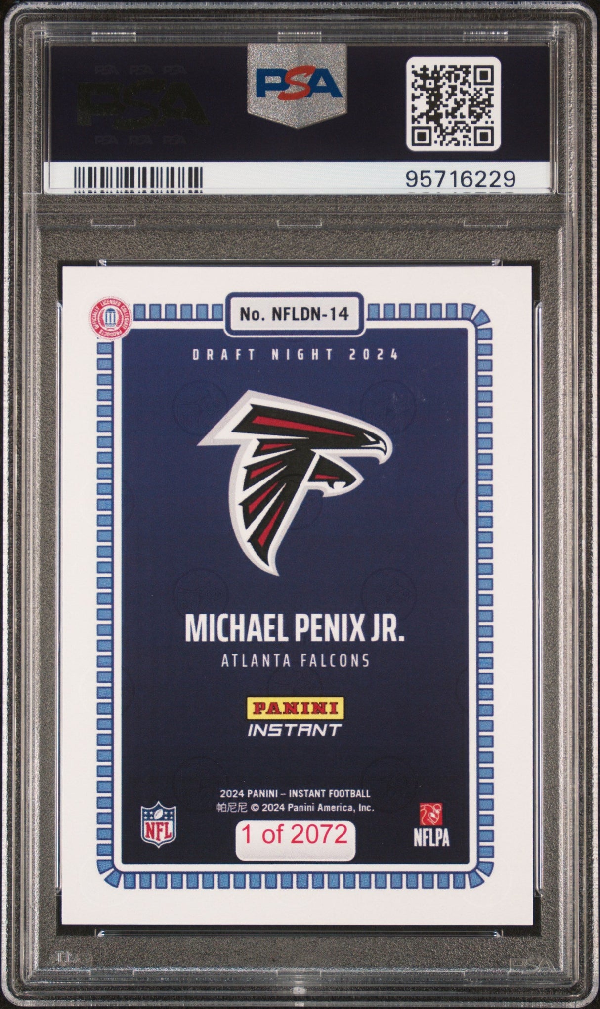 Tarjeta de fútbol americano de la NFL Panini Instant Michael Penix Jr. #14 Draft Night Rookie RC, clasificada en 2024, PSA 10 Gem Mint