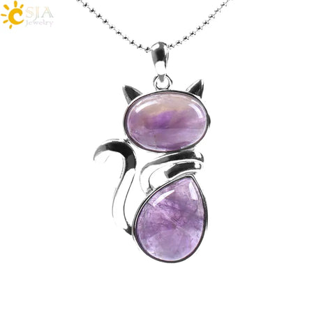 Cat Shape Natural Stone Necklaces With Beads Chain - Lootquake