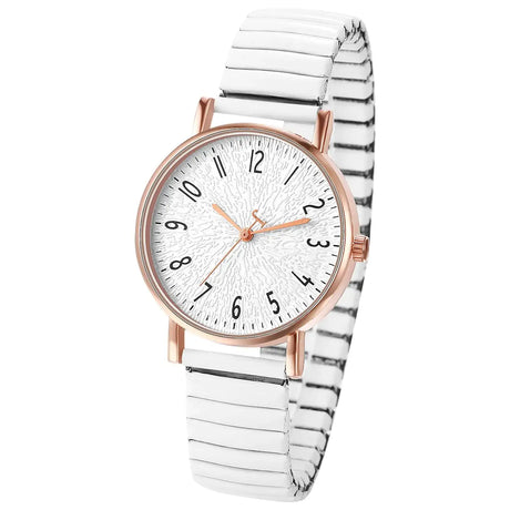 OIDEA Womens Elastic Strap Watches: Large Face Arabic Numerals Analog Quartz Wrist Watches for Women Easy Reader Stretch Band Waterproof Ladies Wratch White - Lootquake