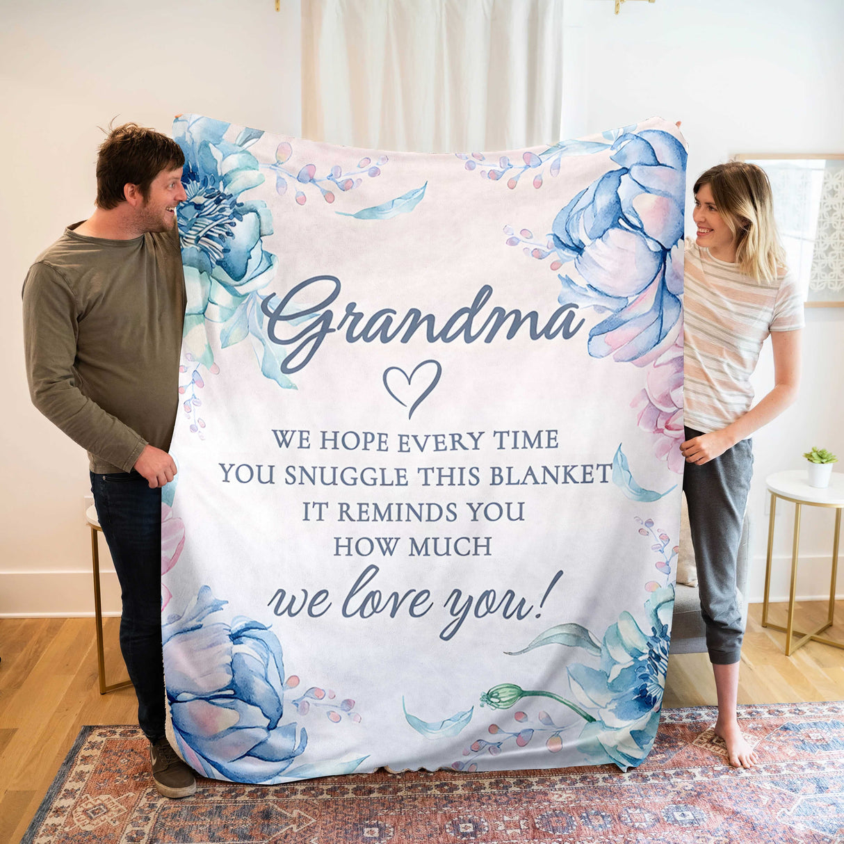 1pc Grandmas Cherished Throw Blanket - Ultra-Soft & Cozy Gift for Birthday, Valentines, Christmas, Thanksgiving - Personalized from Granddaughter with Heartwarming Design for Year-Round Comfort and Emotional Connection