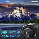 Cámaras para fotografía, cámara digital 4K con zoom óptico de 12x, cámara de vlogueo de 72 MP con pantalla giratoria de 270°, batería, cargador, tarjeta SD de 64 GB, lector de tarjetas