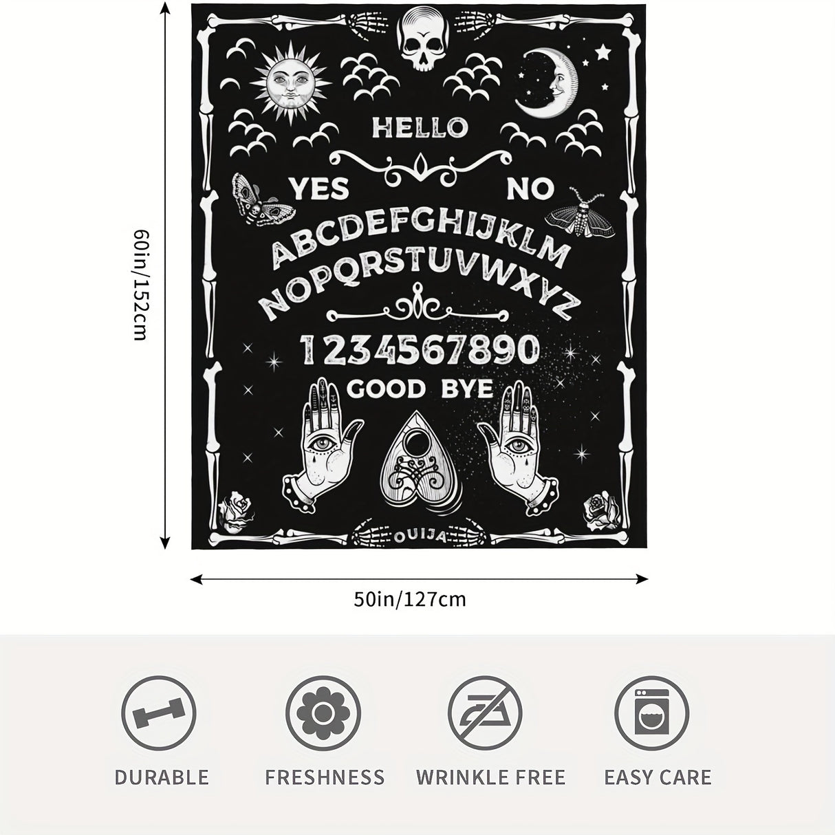 Couverture gothique amusante et effrayante, motif crâne, soleil, lune, sorcière, noire, pour adultes, décoration de literie gothique pour Halloween, cadeaux, douce et moelleuse, en flanelle, pour canapé, bureau, lit, camping, voyage