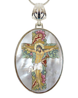 Jesus Cross Silver-Plated Mother of Pearl Necklace Jewelry - 43030