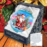 Adorno de cristal grande "Mejores amigos de Santa Claus" de G.Debrekht - Decoración navideña de muñeco de nieve de Santa Claus - 73947